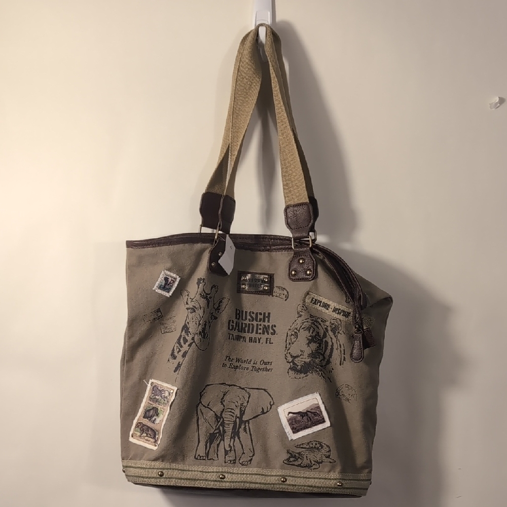 Busch Gardens Canvas Tote Bag with Animal Prints New With Tags